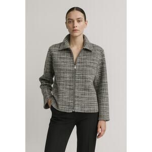 Emily Daniels Womens Black Gray Plaid & Boucle Full Zipper Front Jacket Size XL
